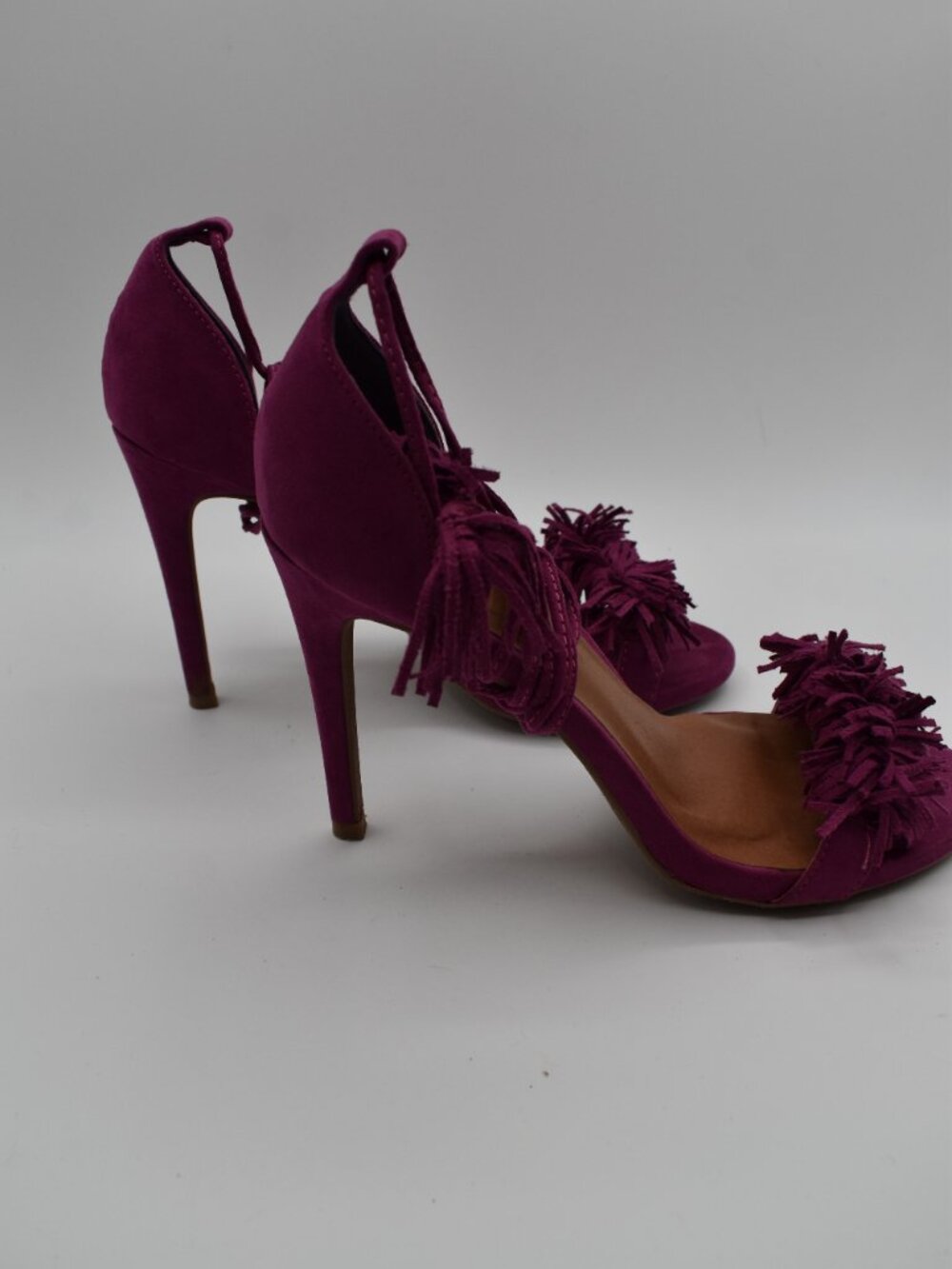 Size 7 Wild Diva Lounge Berlin-100 Heels Grape Purple Fringe Lace Up Stiletto - Picture 4 of 7